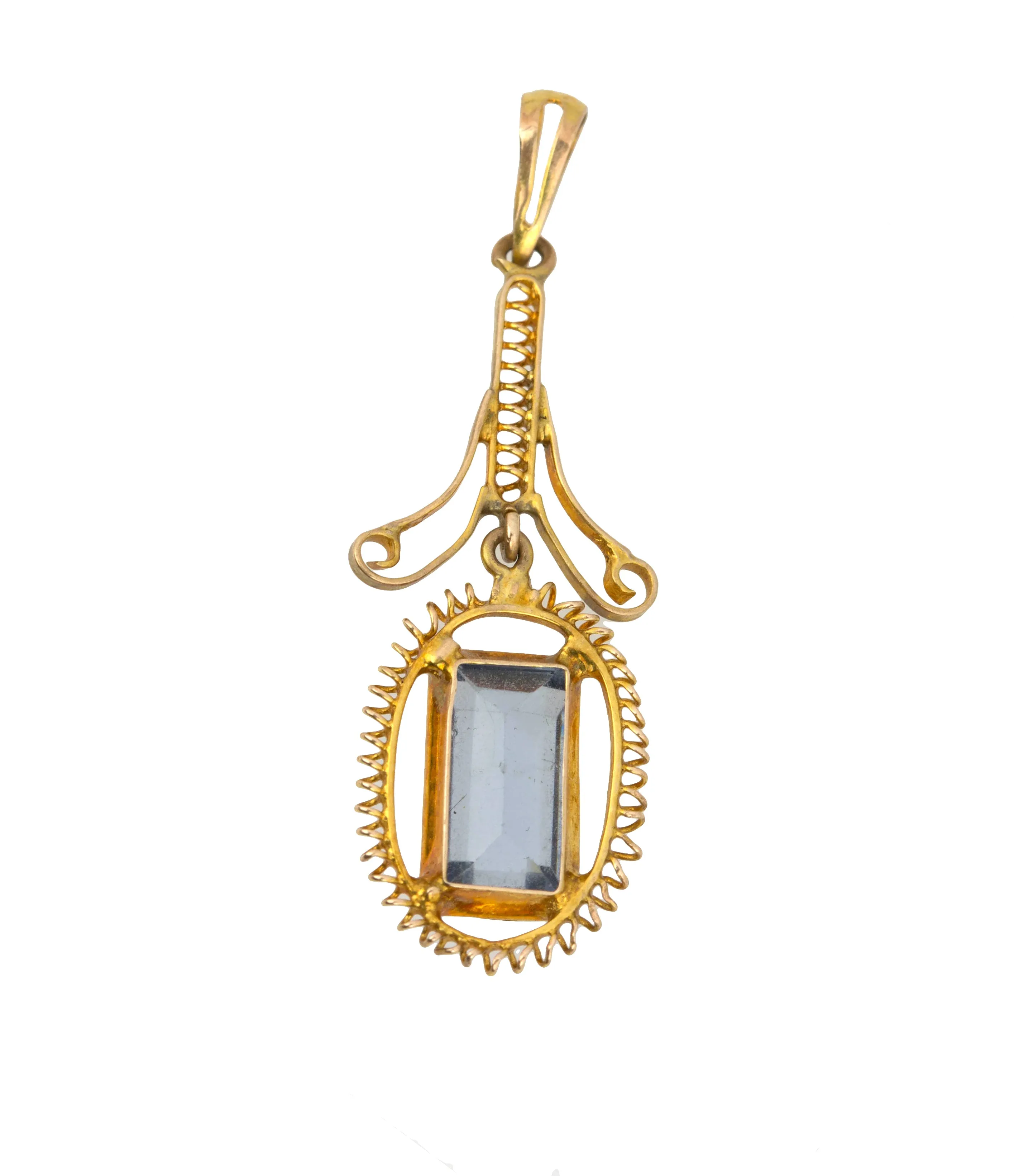 Ladies Antique Edwardian 10K Yellow Gold 9x6mm Aquamarine Lavaliere Pendant