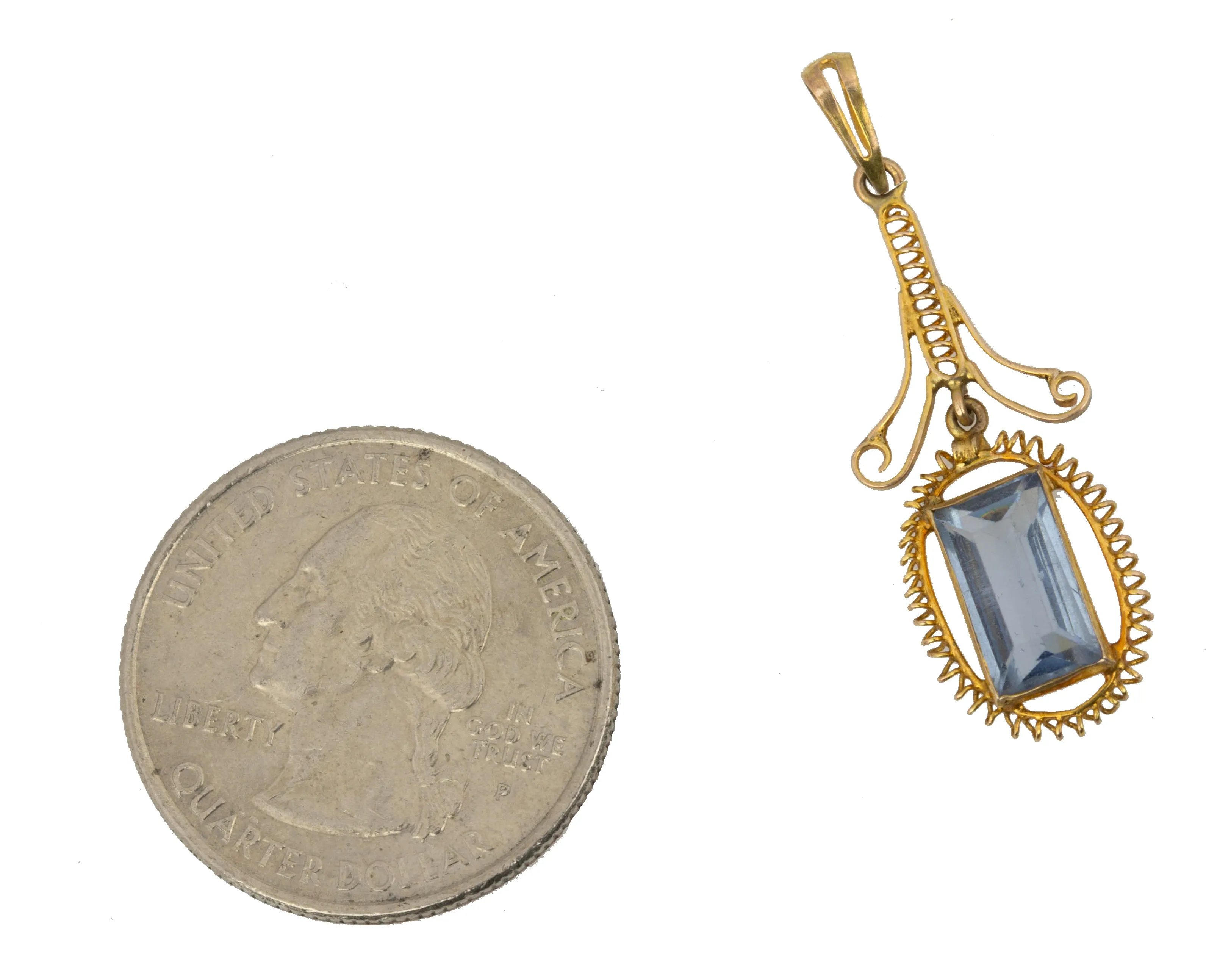 Ladies Antique Edwardian 10K Yellow Gold 9x6mm Aquamarine Lavaliere Pendant