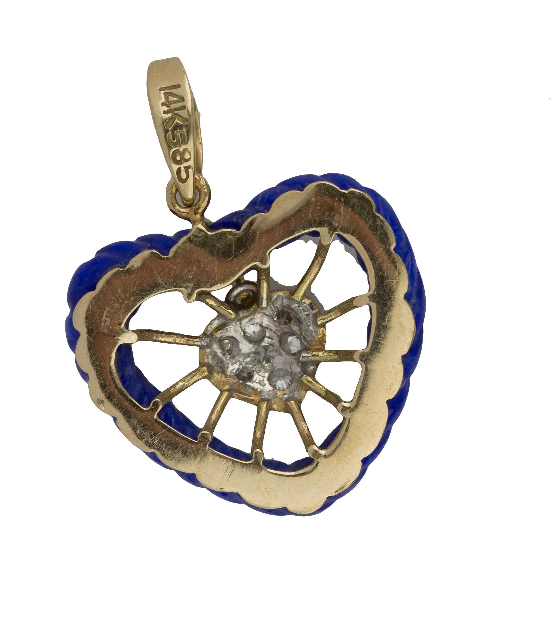 Ladies Modern 14K 585 Yellow Gold Lapis Lazuli 0.14ctw Diamond Heart Pendant