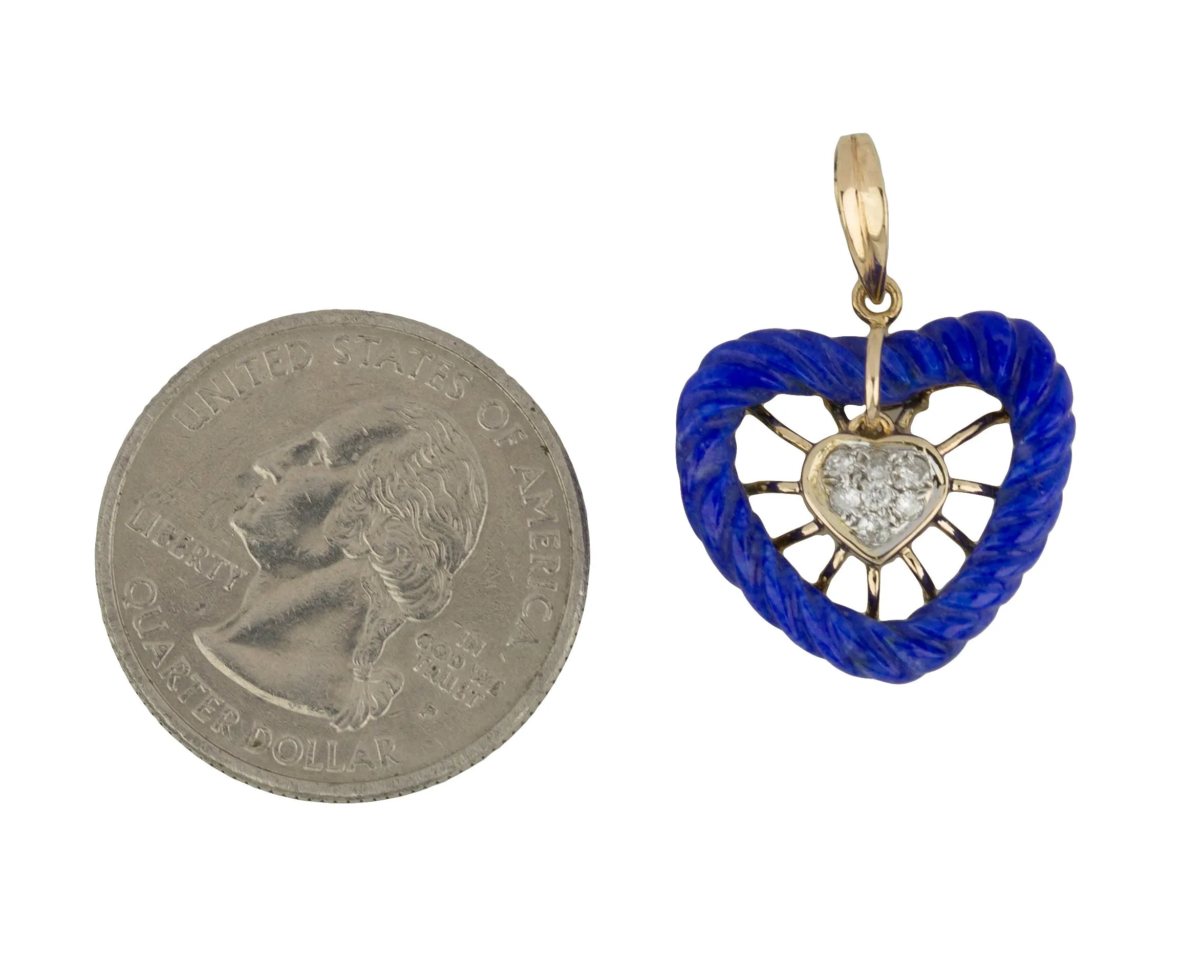 Ladies Modern 14K 585 Yellow Gold Lapis Lazuli 0.14ctw Diamond Heart Pendant