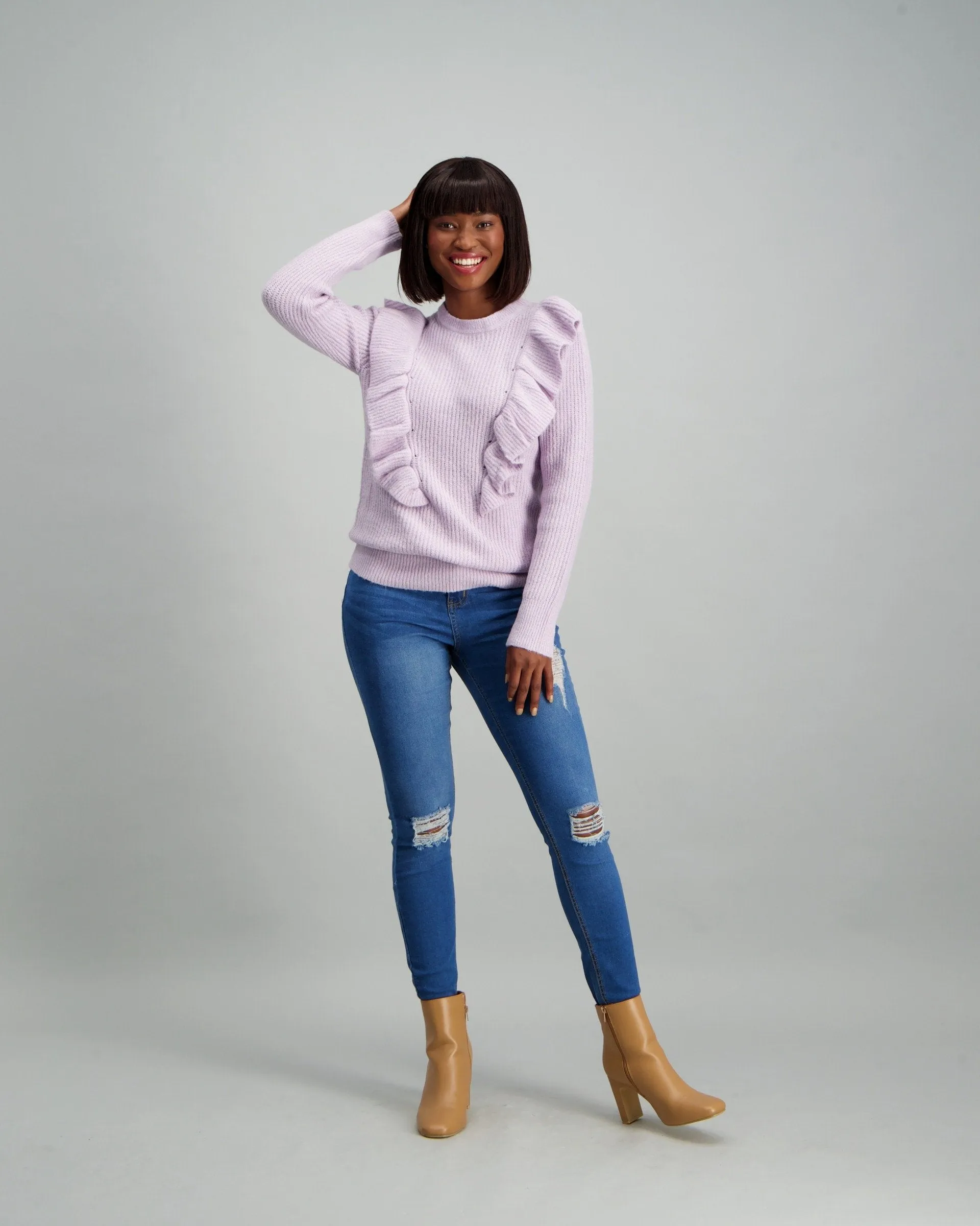 Ladies Ruffle Frill Pullover - Lilac