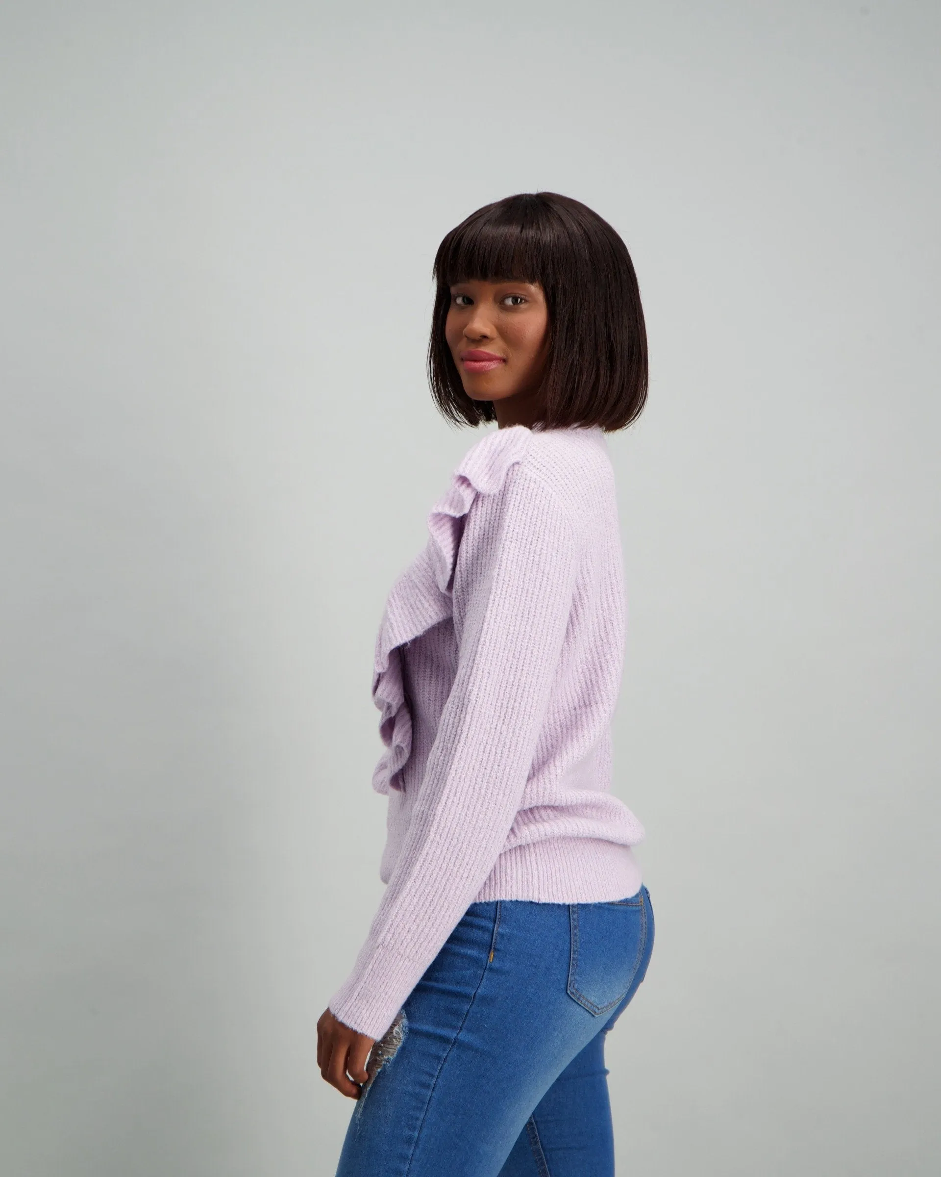 Ladies Ruffle Frill Pullover - Lilac