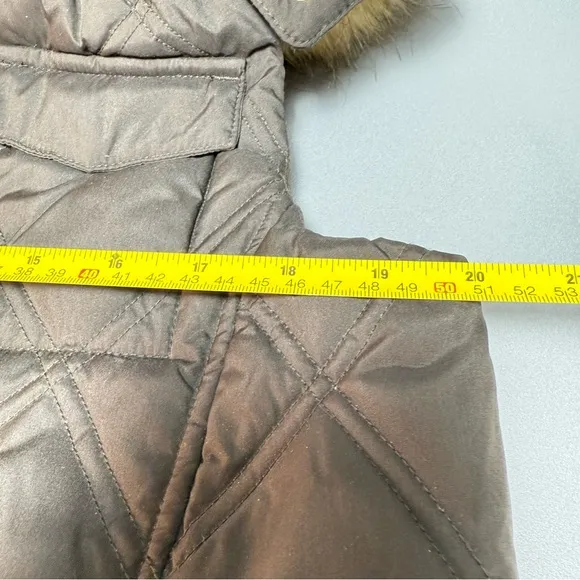Lands' End Chocolate Brown Quilted Goose Down Fill Vest with Faux Fur Hood