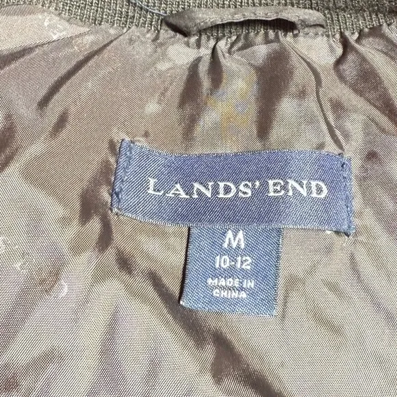 Lands' End Chocolate Brown Quilted Goose Down Fill Vest with Faux Fur Hood