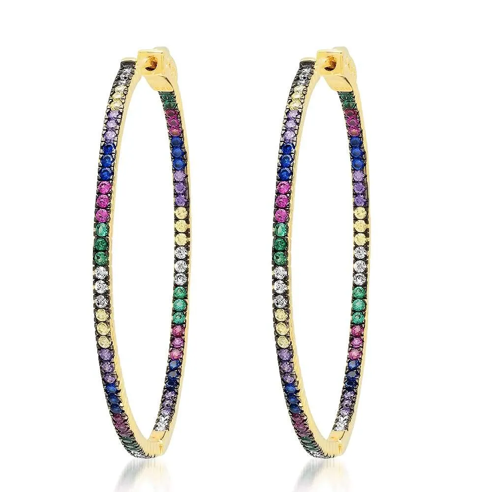 LARGE ROUND RAINBOW HOOPS, GOLD