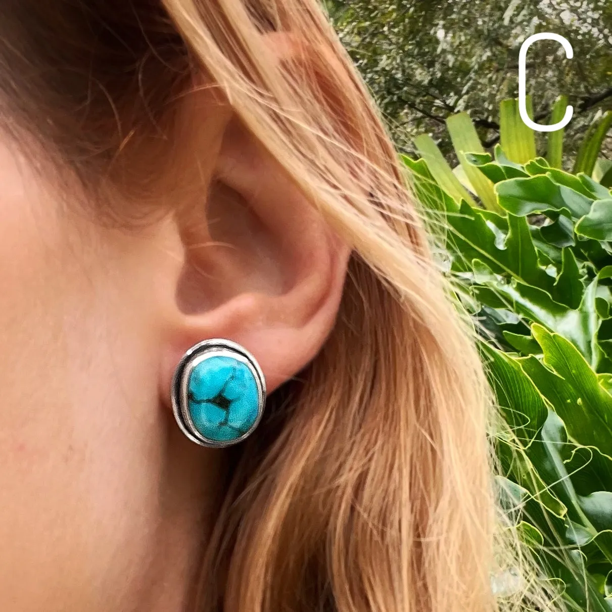 Large turquoise studs in silver