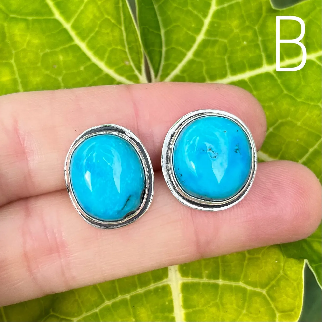 Large turquoise studs in silver