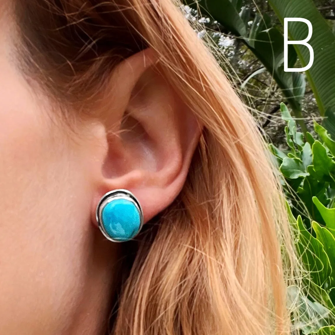 Large turquoise studs in silver
