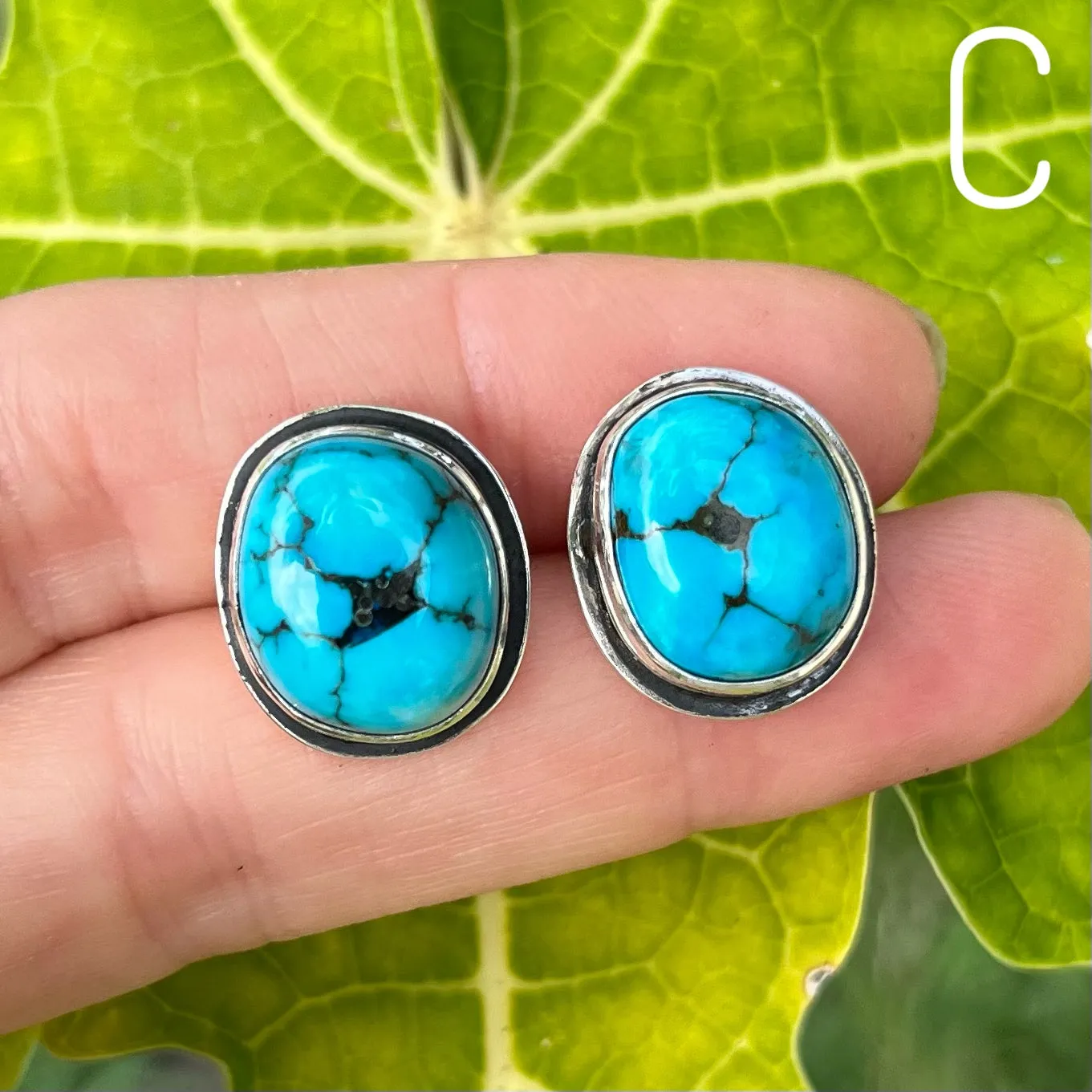 Large turquoise studs in silver
