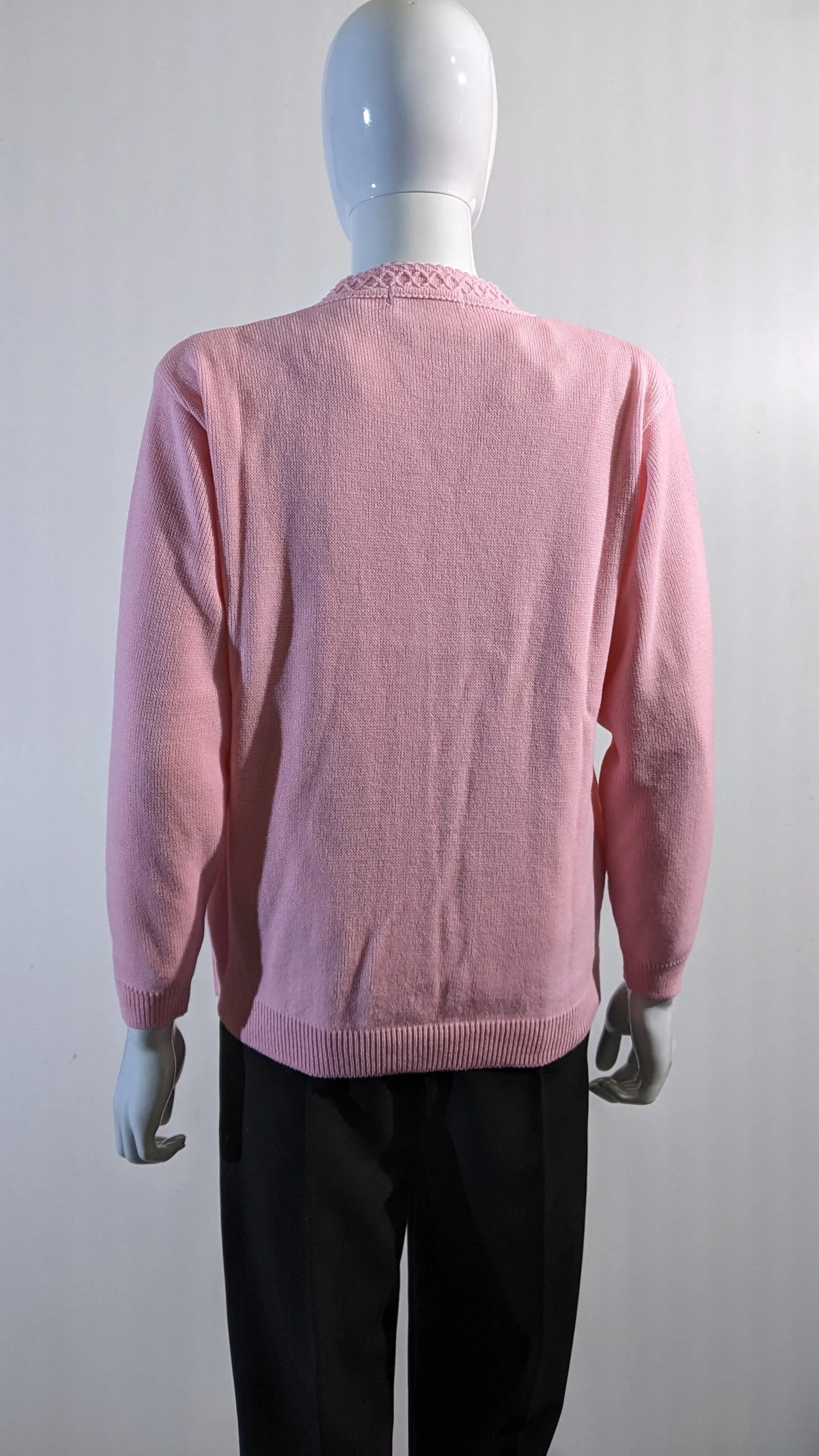 Light Pink V-Neck Diamond Design Cardigan with Pockets