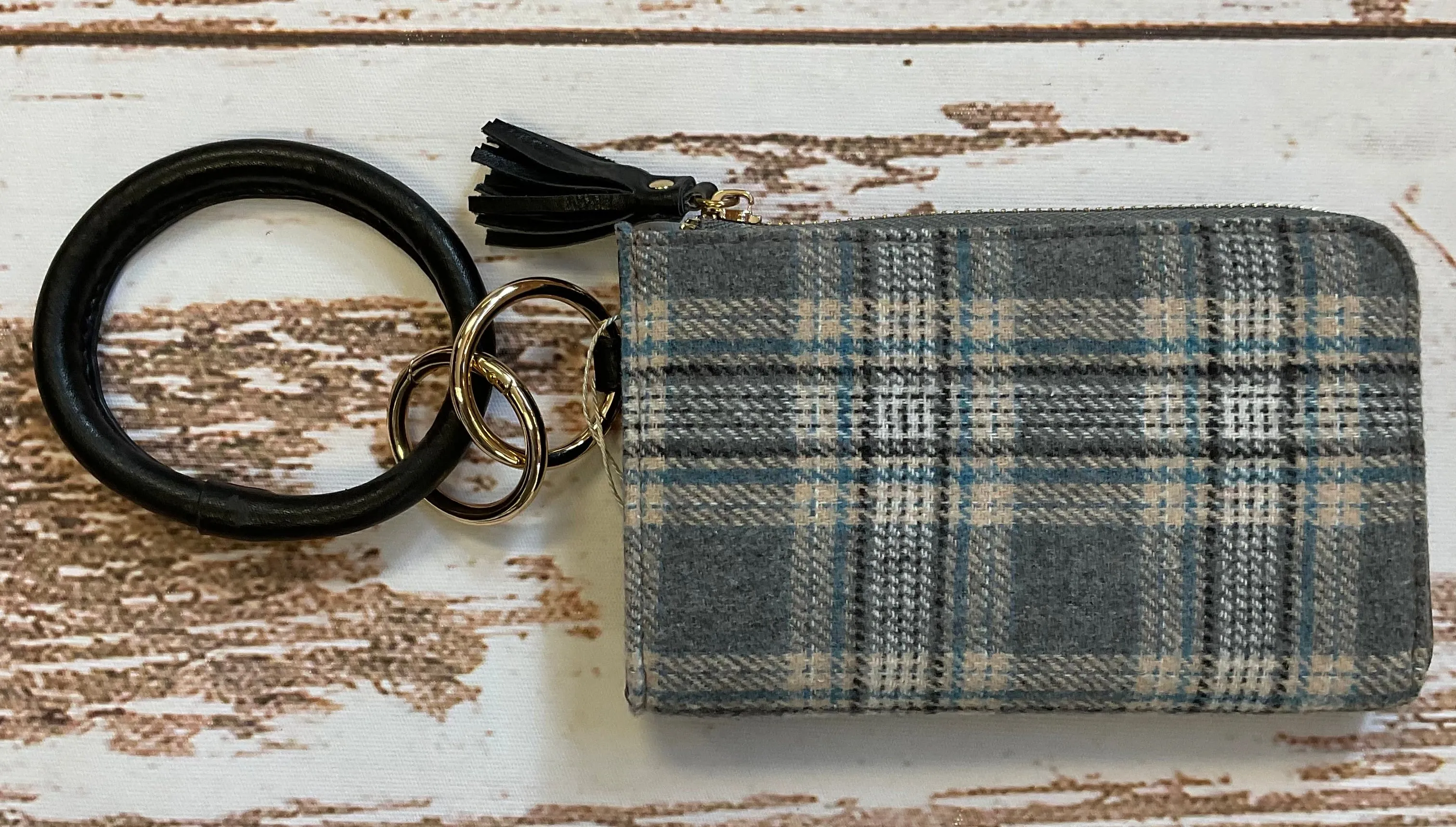 Liv Bangle Wristlet Plaid Grey Wallet