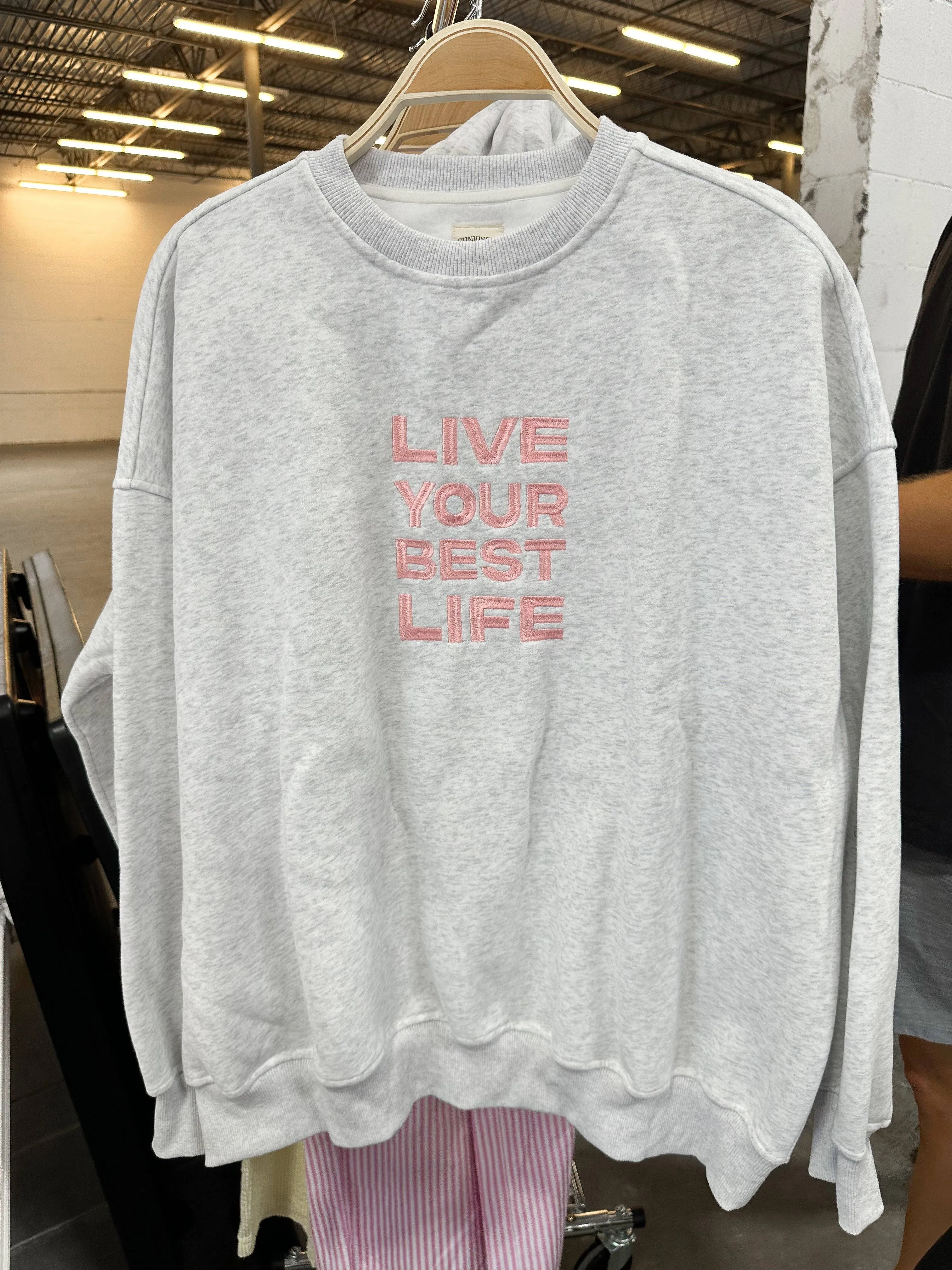 Live Your Best Life Embroider Sunkissed Coconut Sweatshirt: Light Pink