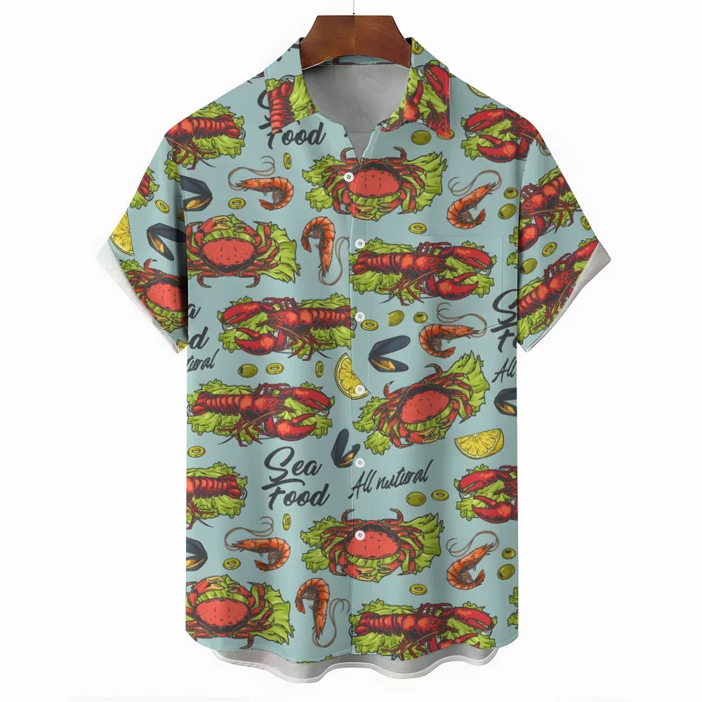 Lobster Delicious Food Print Casual Short Sleeve Shirt 2404001794