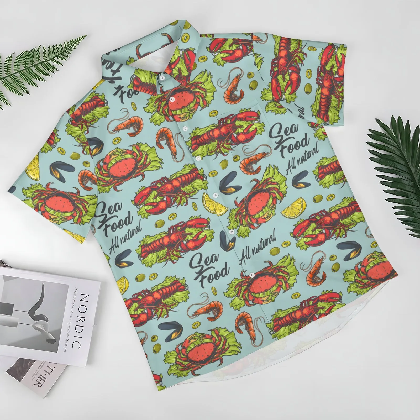 Lobster Delicious Food Print Casual Short Sleeve Shirt 2404001794