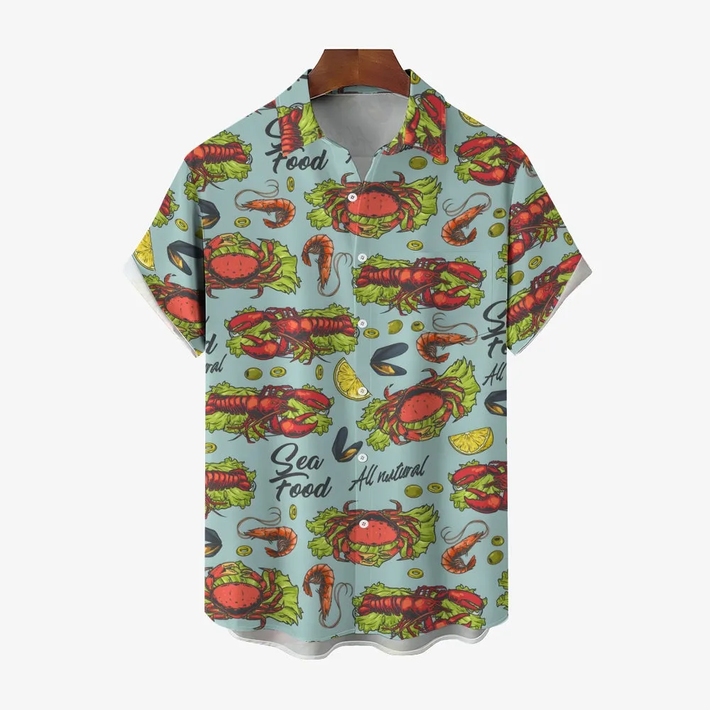 Lobster Delicious Food Print Casual Short Sleeve Shirt 2404001794