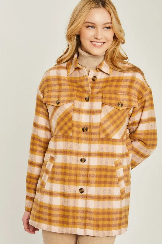 Love Tree Woven Yarn Dye Long Sleeve Shacket
