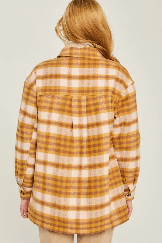 Love Tree Woven Yarn Dye Long Sleeve Shacket