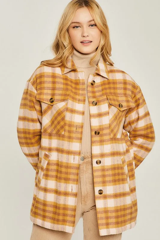 Love Tree Woven Yarn Dye Long Sleeve Shacket