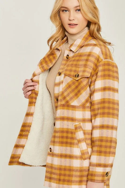 Love Tree Woven Yarn Dye Long Sleeve Shacket