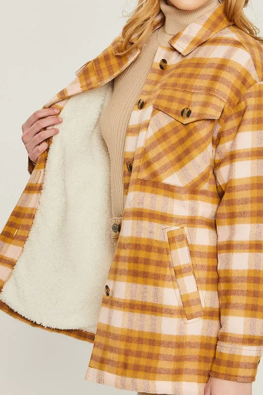 Love Tree Woven Yarn Dye Long Sleeve Shacket