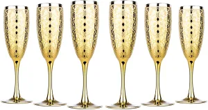 Luxury Champagne Glasses Crystal Flutes Gold Plated 'Liberty' Set of 6