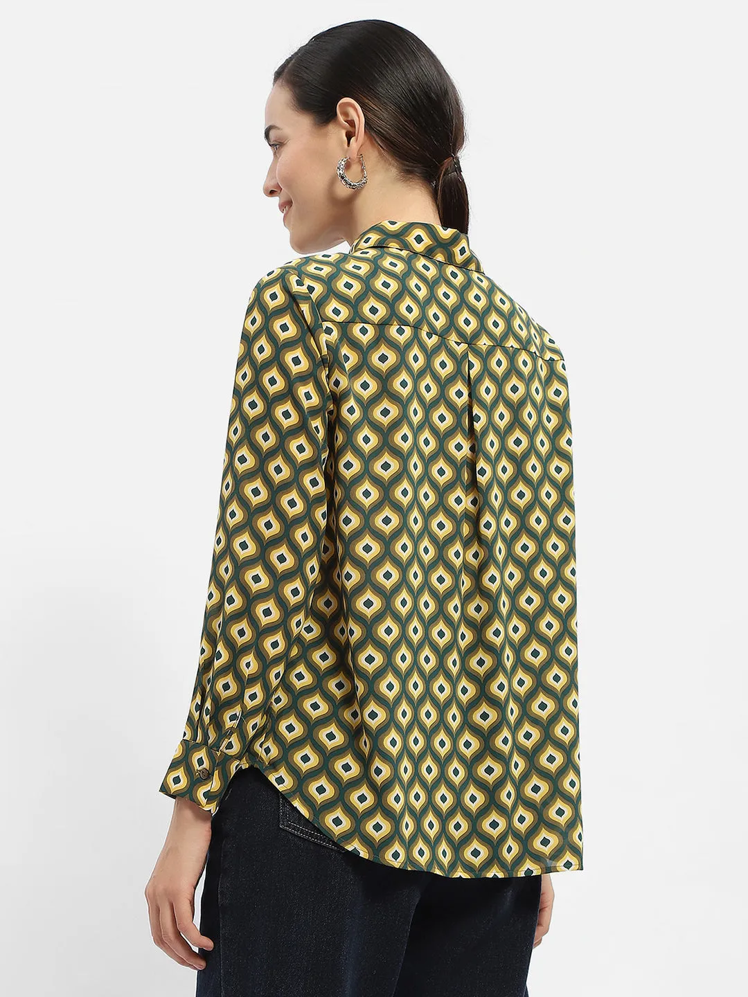 Madame Geometric Print Mustard Yellow  Regular Shirt