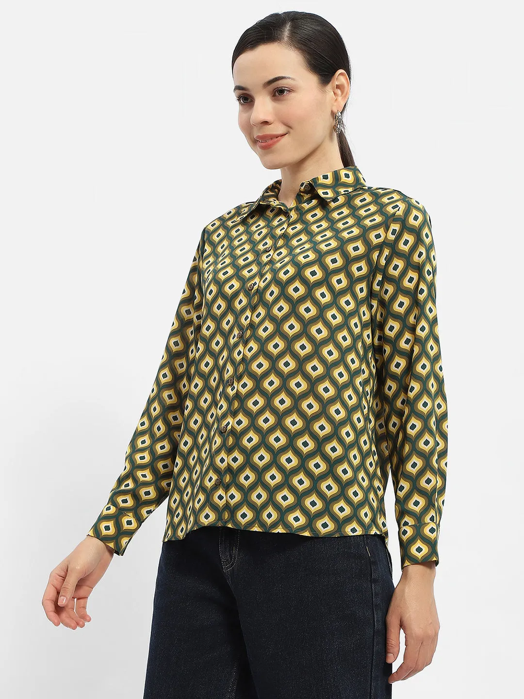 Madame Geometric Print Mustard Yellow  Regular Shirt