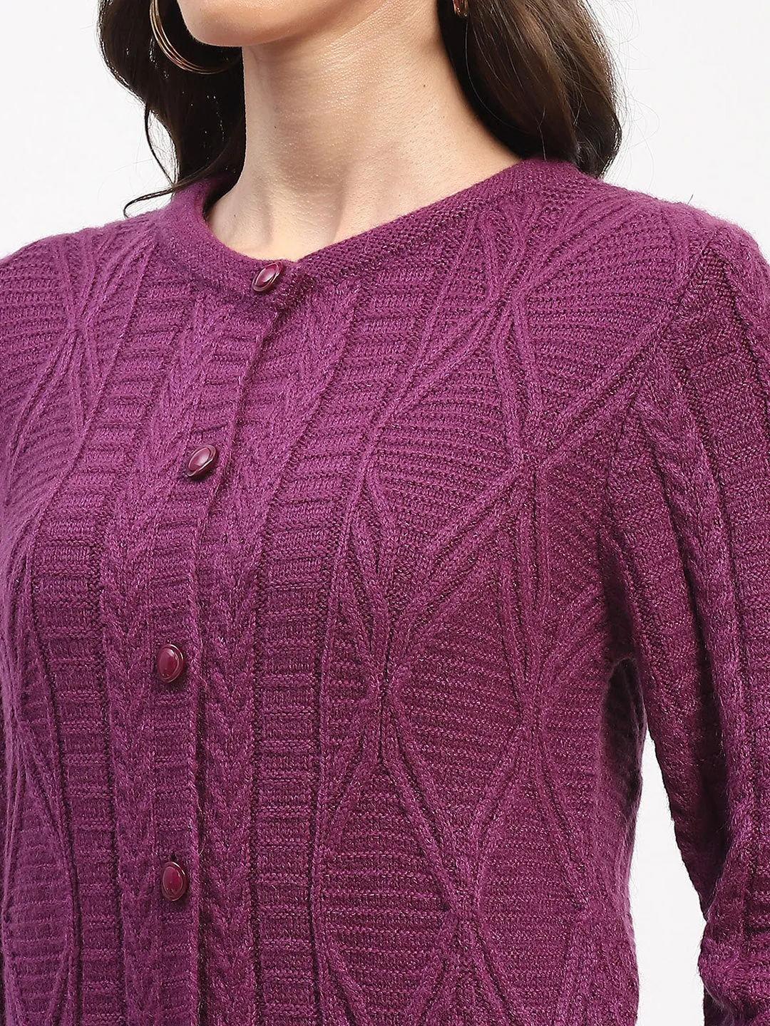Madame Round Neck Button Down Plum Cardigan