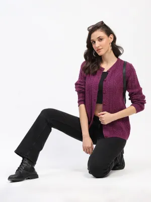 Madame Round Neck Button Down Plum Cardigan