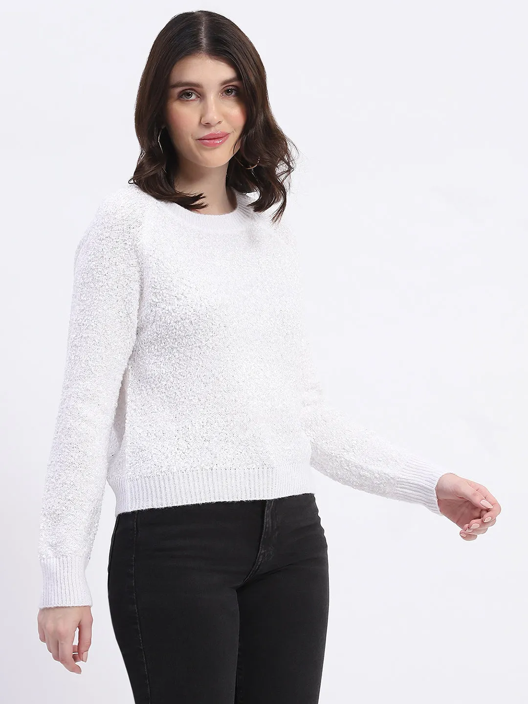 Madame Self Design Off White Sweater
