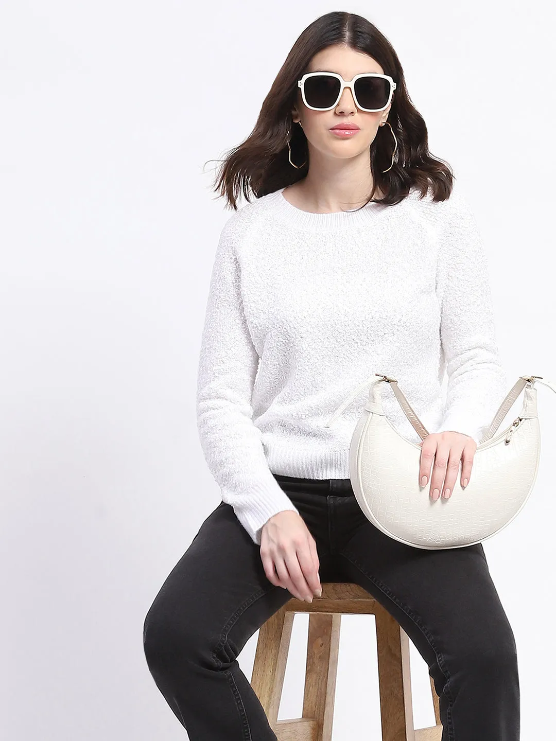 Madame Self Design Off White Sweater