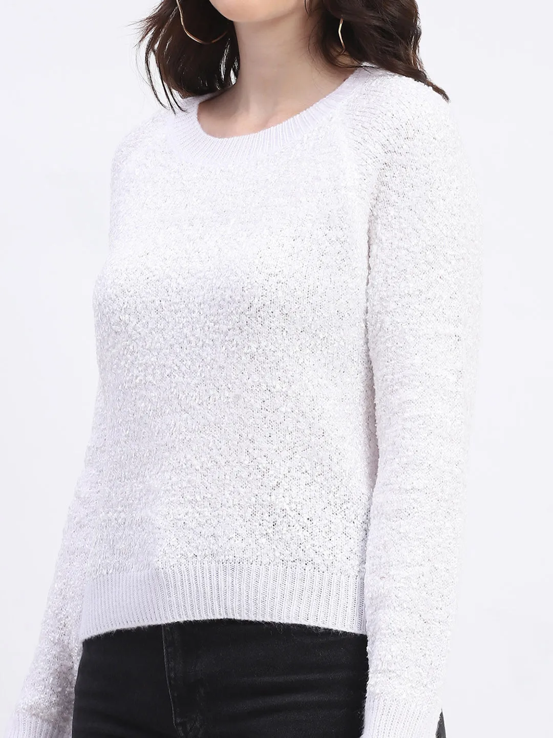 Madame Self Design Off White Sweater