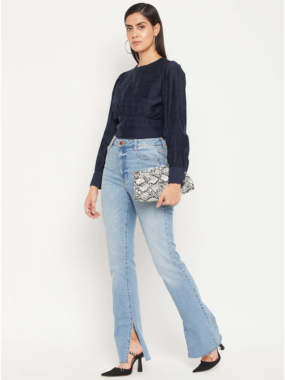 Madame Striped Navy Blue Corset Inspired Top