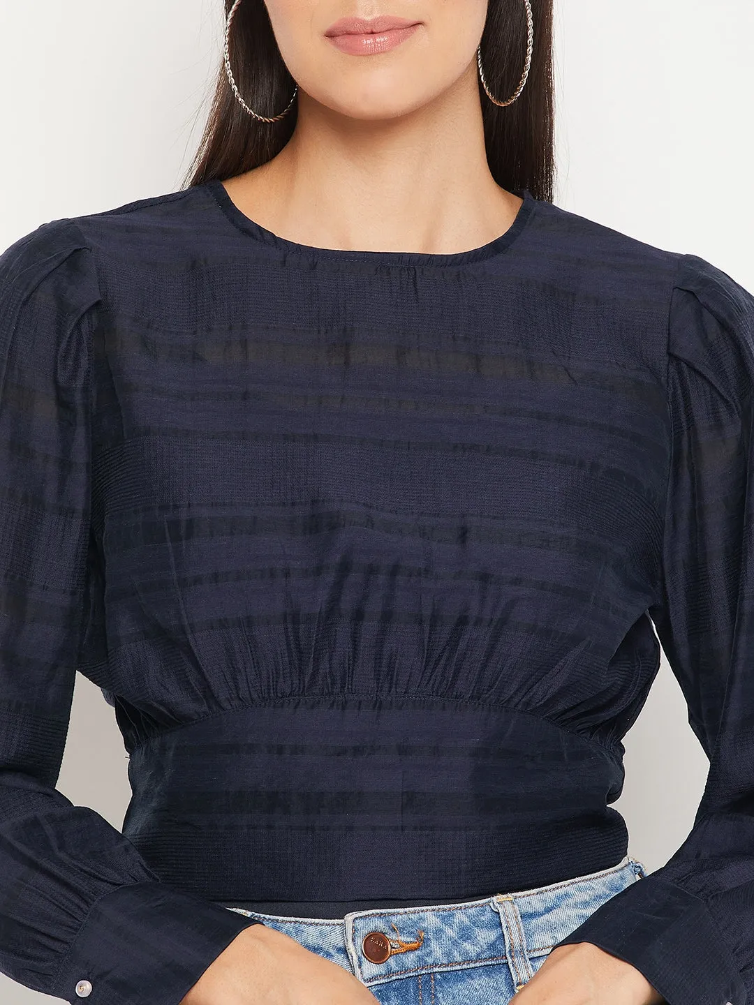 Madame Striped Navy Blue Corset Inspired Top