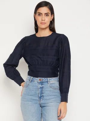 Madame Striped Navy Blue Corset Inspired Top