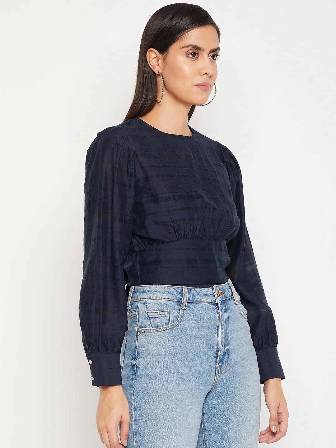 Madame Striped Navy Blue Corset Inspired Top