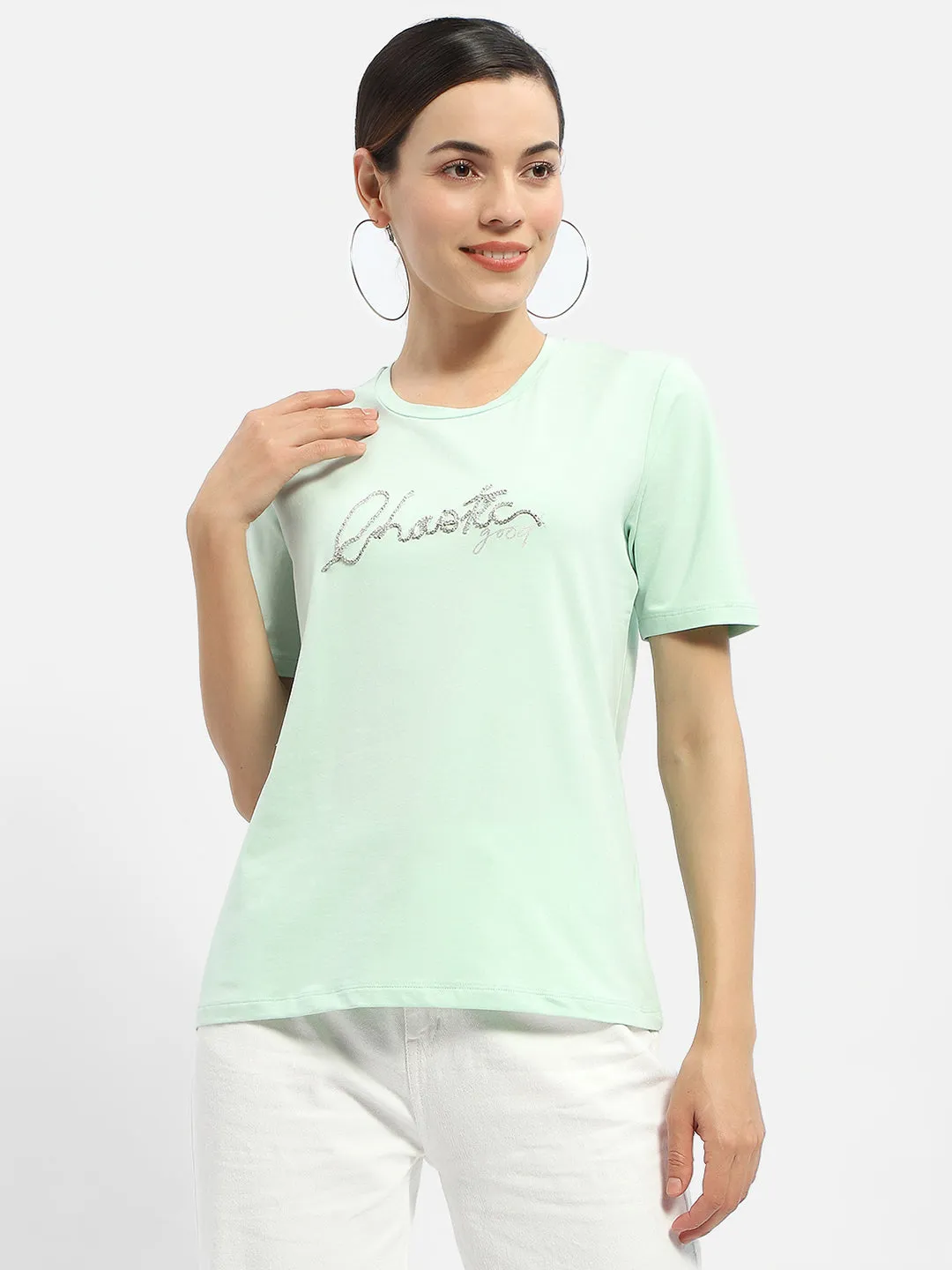 Madame Typography Mint Crew Neck T-Shirt