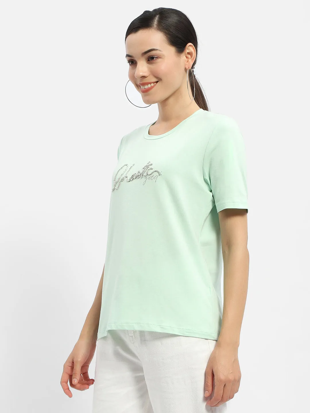 Madame Typography Mint Crew Neck T-Shirt