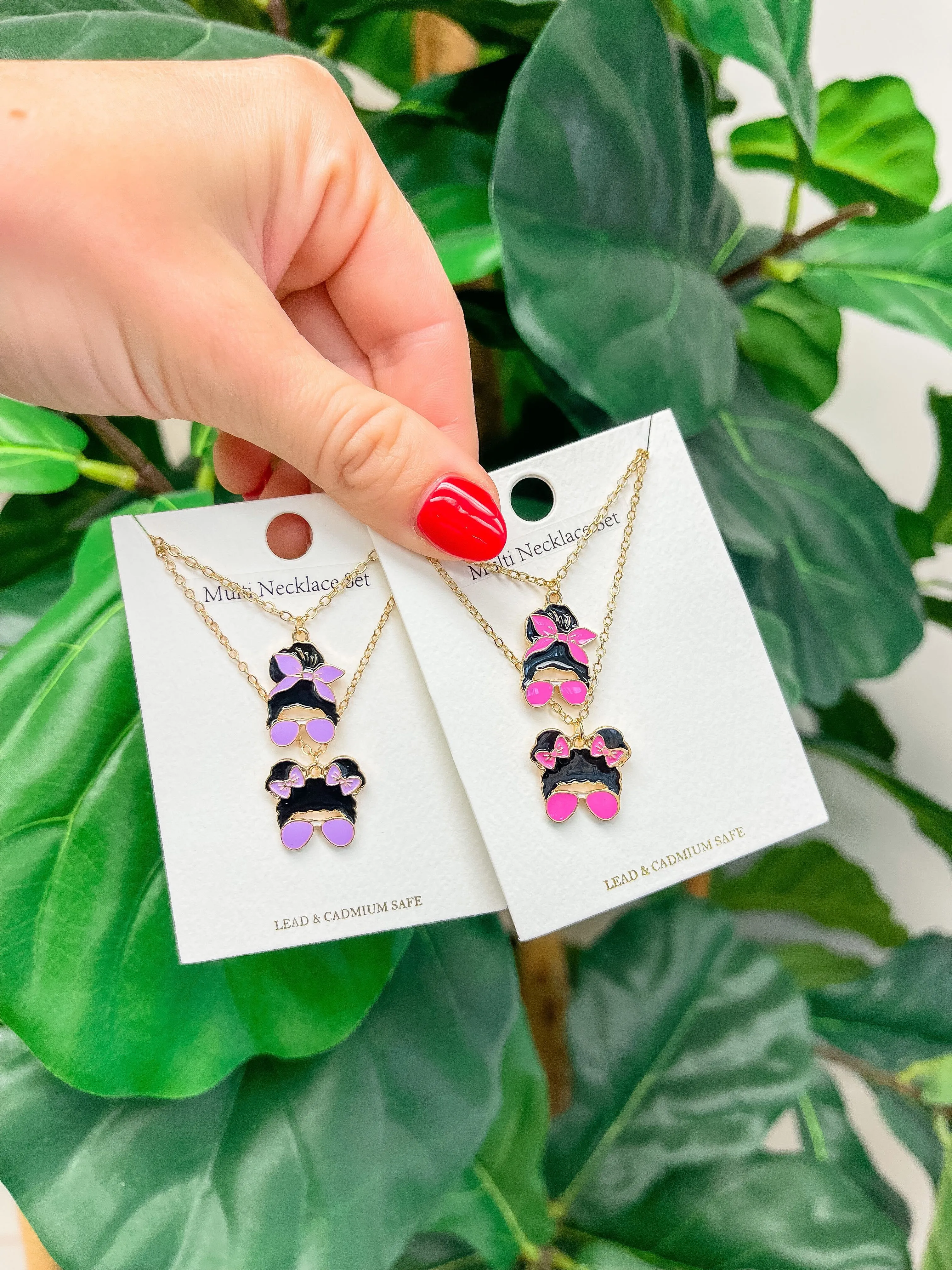 Mama & Mini Messy Bun Necklace Set - Pink