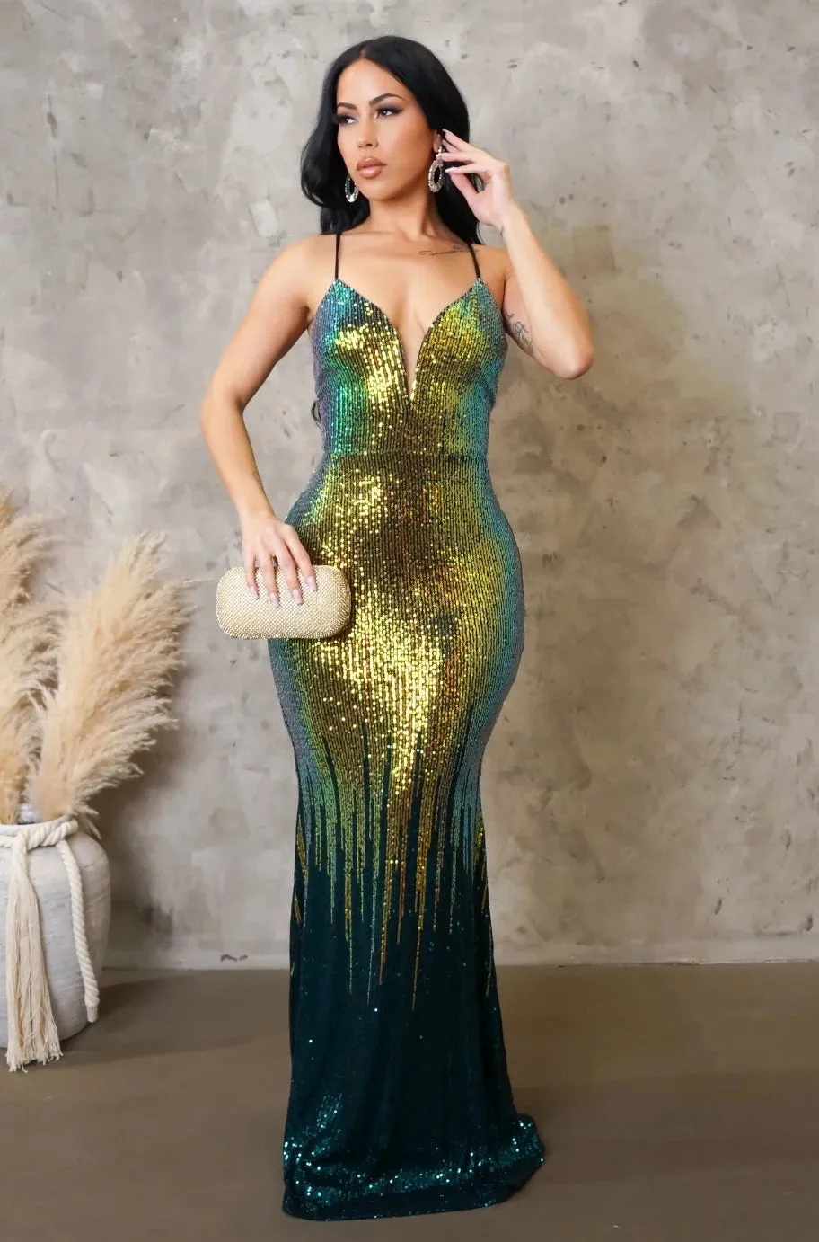 Marisa Green Ombré Sequin Dress