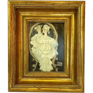 MARYAN RIBAS Oil on Canvas Painting, Victorian Girl at her Dressing Mirror