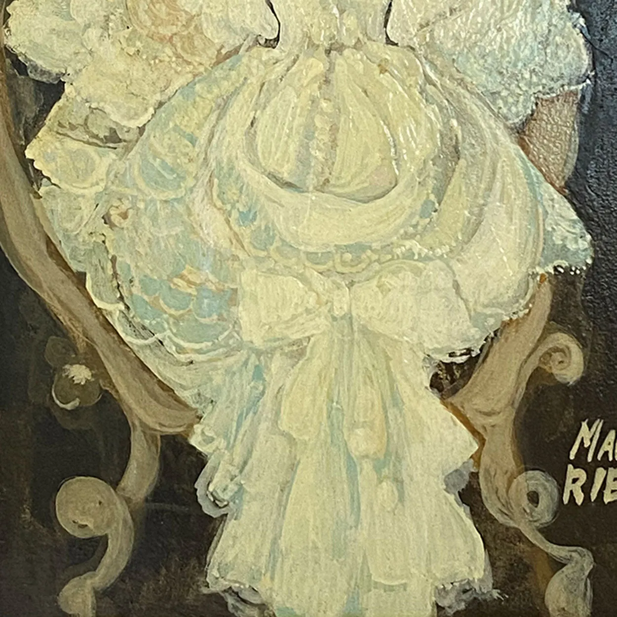 MARYAN RIBAS Oil on Canvas Painting, Victorian Girl at her Dressing Mirror