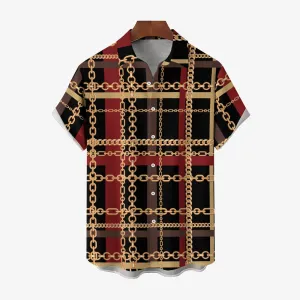 Men's Baroque Chain Print Casual Short Sleeve Shirt 2404001497