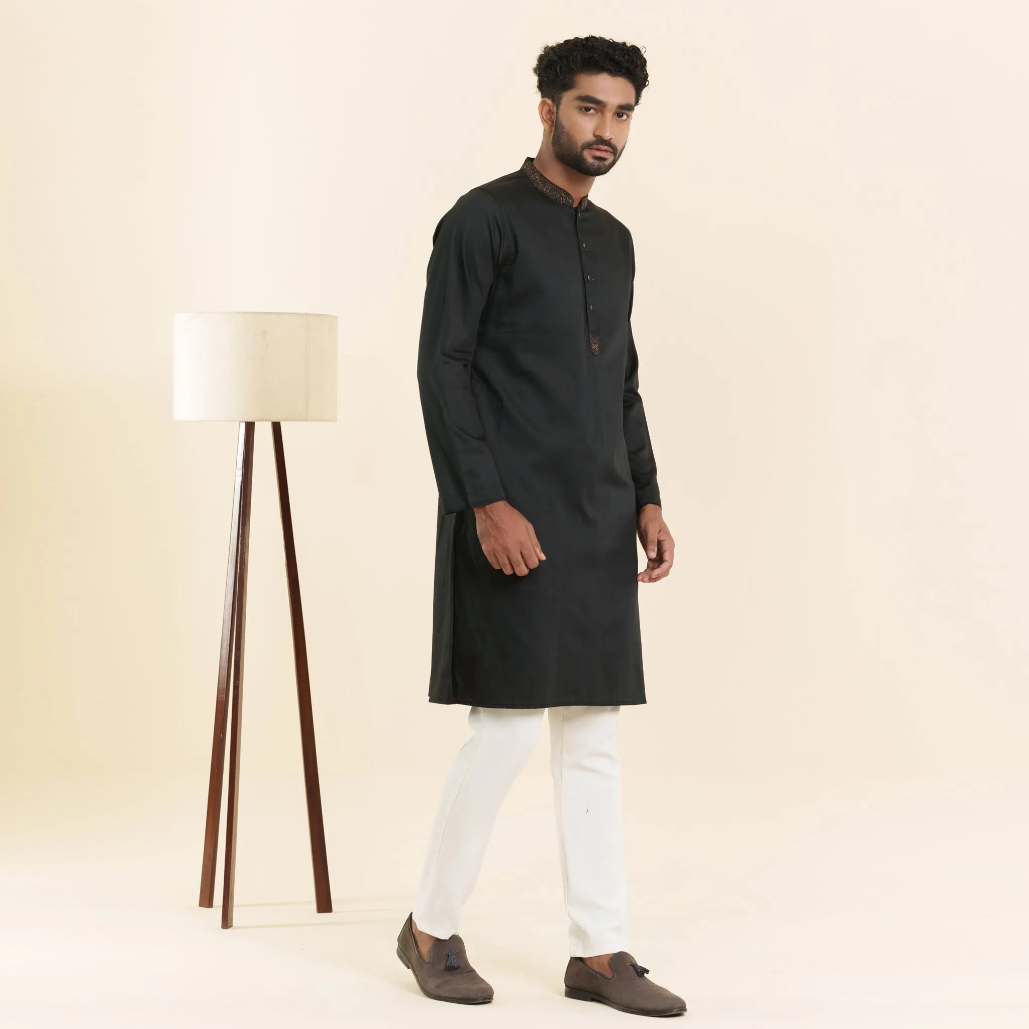 Mens Black Embroidery Panjabi