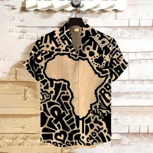 Men's Black Pride African Print Casual Linen Blend Shirt