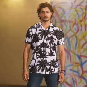 Mens Black-White Cuban Shirt