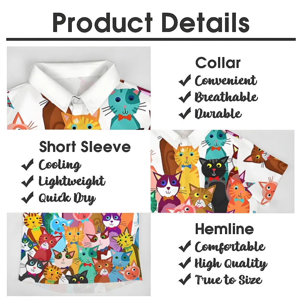 Men's Cartoon Cat Print Casual Fashion Short Sleeve Shirt 2307101539