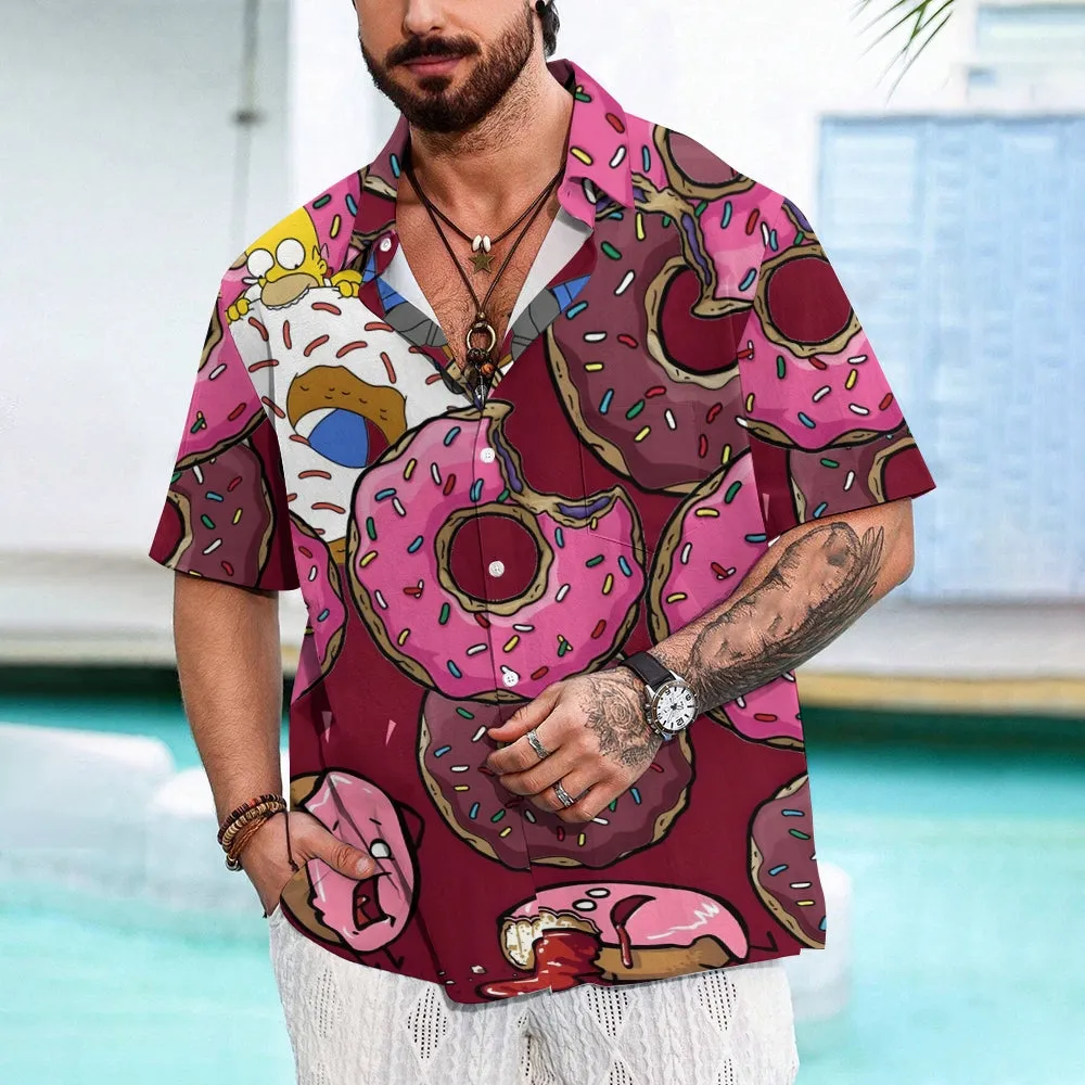 Men's Cartoon Donuts Casual Short Sleeve Shirt 2401000354