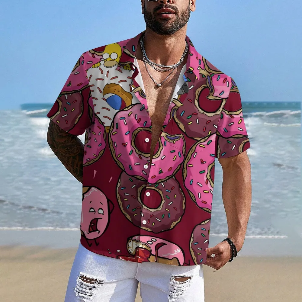 Men's Cartoon Donuts Casual Short Sleeve Shirt 2401000354