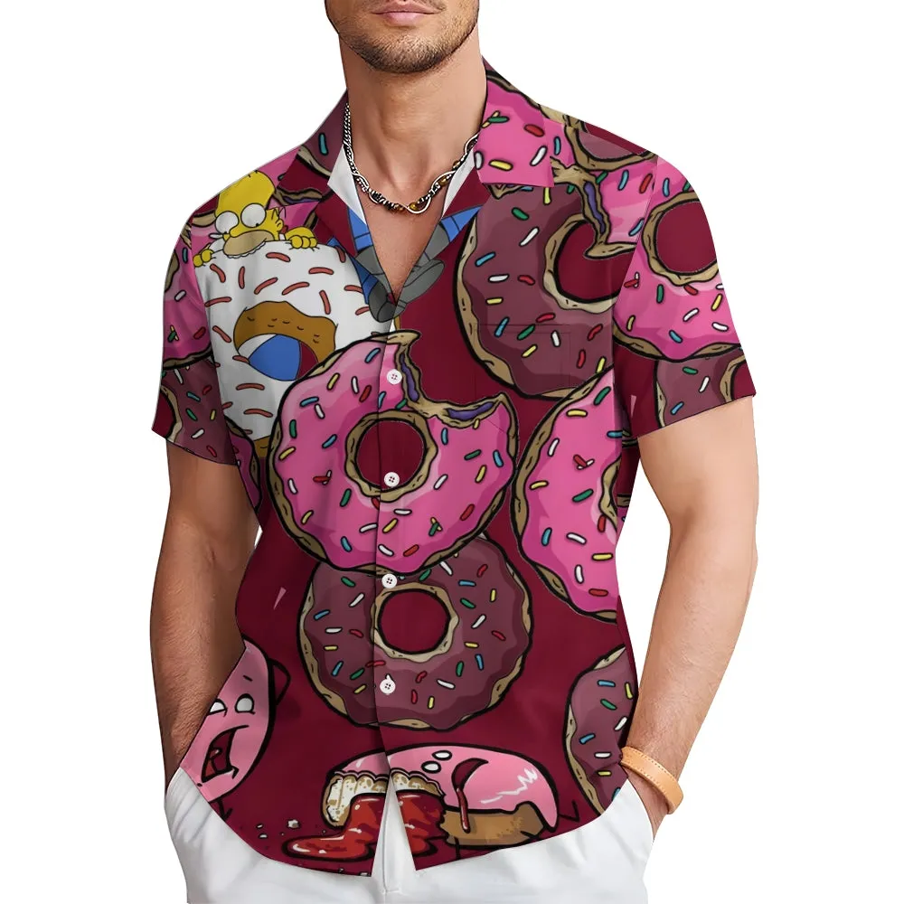 Men's Cartoon Donuts Casual Short Sleeve Shirt 2401000354